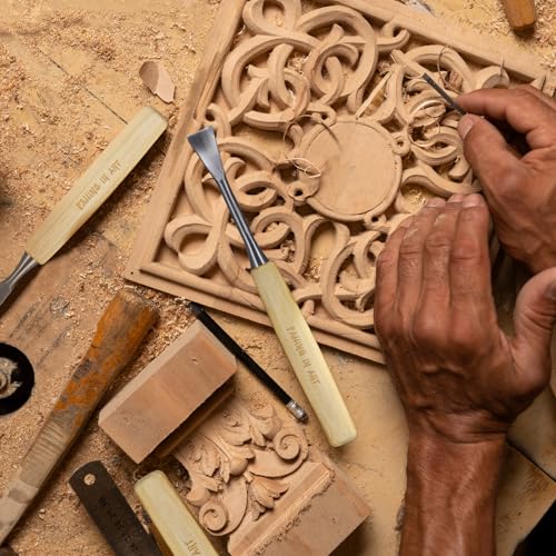 Falling in Art 12 Pcs Wooden Carving Chisel Set with a Leather Pouch