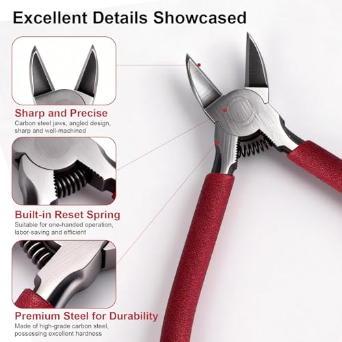 5 Pcs 5" & 5 Pcs 6" Precision Wire Cutters Spring Loaded Flush Cutters Sharp Side Cutter Clippers Diagonal Cutting Pliers for Jewelry Making, Crafts, Electronics, Zip Ties