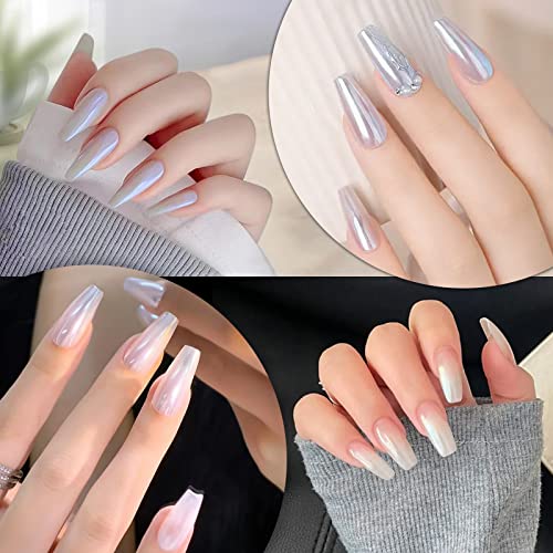 Artdone 2 Jars Chrome Nail Art Pearl Powder White and Red Iridescent - color: White and red pearl