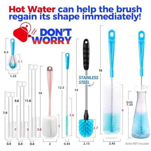 Holikme Bottle Brush Tube Cleaning Lab Set with Long Handle,Pink - color: Pink