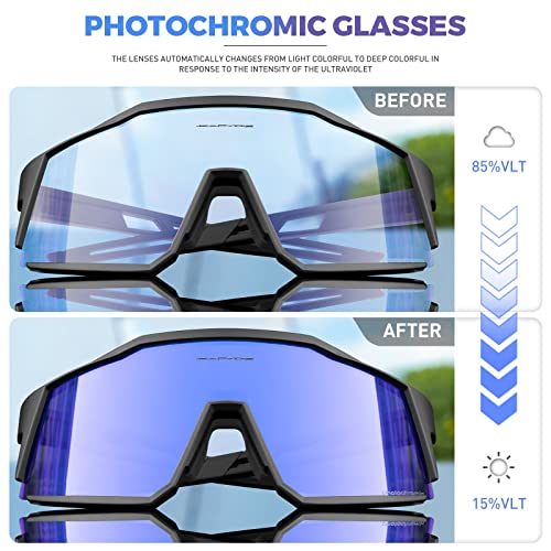 KAPVOE Photochromic Cycling Glasses Clear Mountain Bike Glasses K9022 - color: Black-white-photochromic-blue