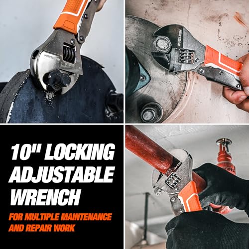 VANQUISH 10'' Locking Adjustable Wrench Extreme Grip, CR-V Steel TPR Handle, Wrench for Auto Repair, General Assembly, Maintenance, Plumbing, 3160