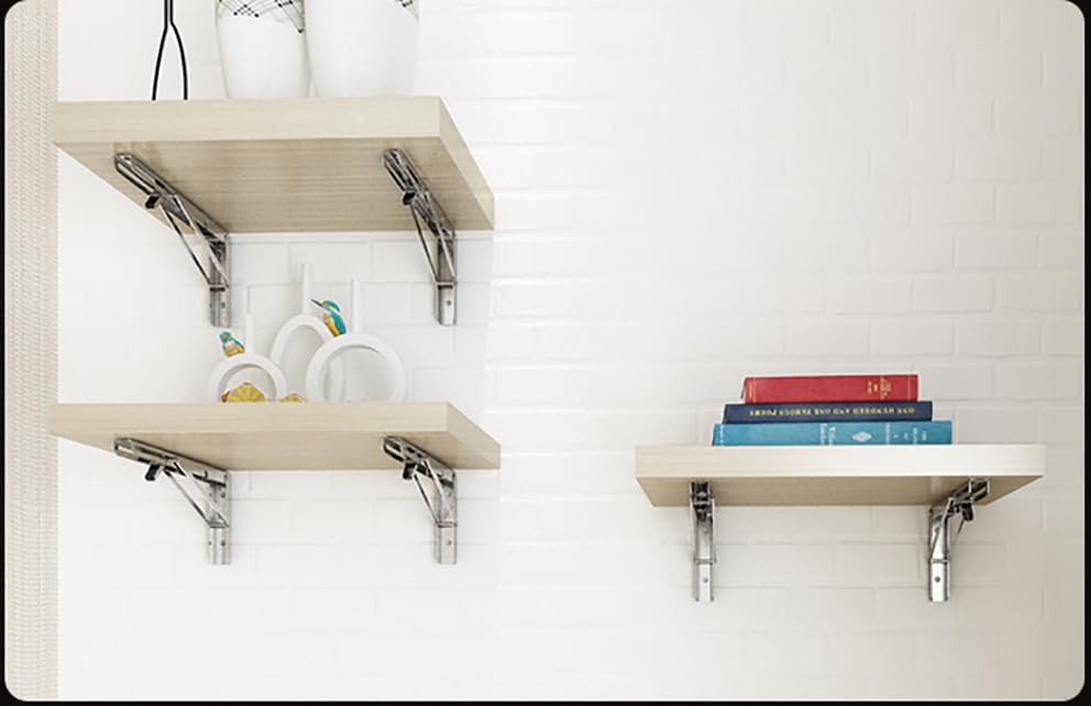 Folding Shelf Brackets, Max Load 330 lb, Heavy Duty Stainless Steel Collapsible Wall Mounted Shelf Brackets for Table, Space Saving DIY Bracket, Pack of 2 (Silver, 14 Inch 2pack) - size: 14 Inch 2pack