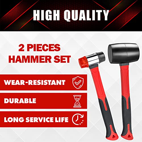 YIYITOOLS 2Pcs Hammer Set, 16oz Rubber Mallet & 40mm Double-Faced Soft Mallet Fit for Construction and Home Renovation, Black - size: 2PCs, style: Rubber Mallet / Double-Faced Soft Mallet