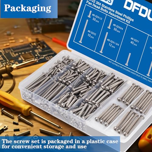 216PCS 8-32 Machine Screw Phillip Pan Head 304 Stainless Steel 1/2"-2" - size: SS #8-32 216PCS
