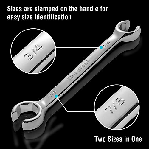 DURATECH Flare Nut Wrench Set, 10-Piece, 1/4"-7/8" & 9-21mm - color: Silver, size: 10pc, SAE&Metric