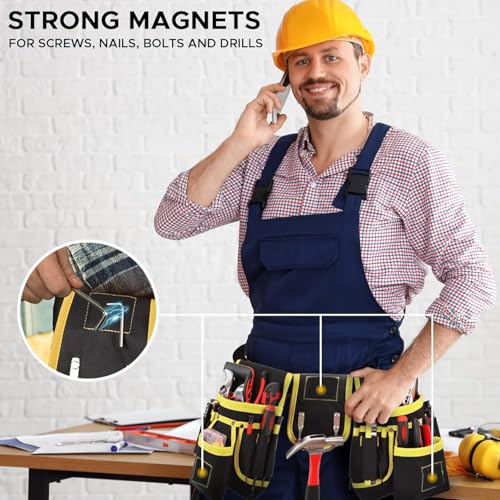 Tool Belt with 27 Pockets and 3 Magnetic Zones, Freely-Combinable Toolbelt - color: Yellow