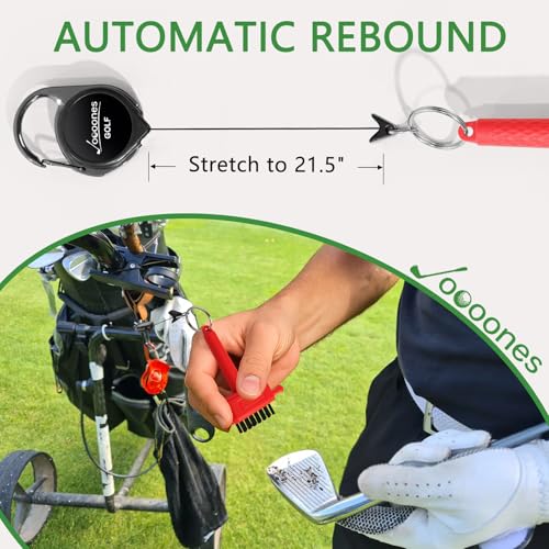 Red Mini Golf Brush, Dual-Sided Nylon Brass, Retractable Keychain - color: Red