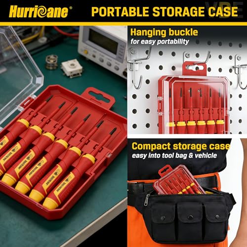 HURRICANE 6-Piece Insulated Precision Screwdriver Set, 1000V VDE Certified Small Electrician Screwdrivers with Magnetic Tips, PH000-PH0 & SL2.0-3.0mm for Terminal Blocks, Household Electrical Repairs - size: 6 pc Basic Mini Insulated Screwdriver