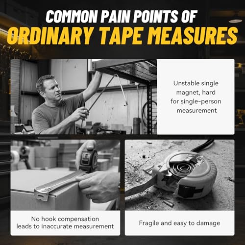 GRENPRO 25FT Magnetic Tape Measure, Double-Sided 1/32", Nylon Coated Blade - color: Yellow