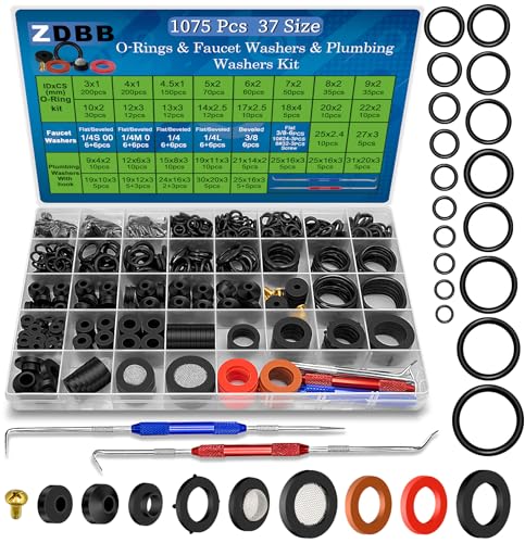 ZDBB 1075 Pcs 3-in-1 Spigot Repair Washers & Hose Gasket & Faucet O-Rings Kit 37 Size Plumbing Rubber Washers Assortment Set for Kitchen Faucet Outdoor Hose Bib Water Spigot Seal Repair - size: 1075 PCS