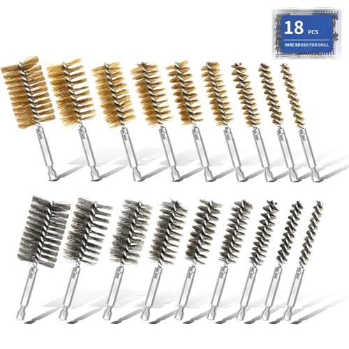 18Pcs Bore Brush for Drill,Stainless Steel Wire Wire Brush Drill Attachments with 1/4" Hex Shank for Cleaning Rust Engine Pipe Metal