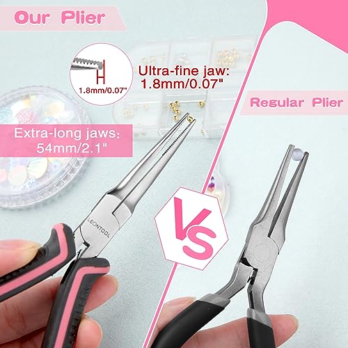 6 Inches Small Needle Nose Pliers for Jewelry Making Serrated Jaws Mini Extra Long Needle Nose Pliers with Spring, Tiny Precision Jewelry Making Supplies for Gripping, Pink Tool for Women - style: Needle Nose Pliers Serrated Jaws