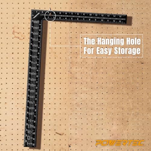 POWERTEC Framing Square, 16'' x 24'' Steel Carpenter Square with Rafter Tables, Framing Tools & Right Angle Ruler for Carpenter, Woodworking, Construction (80008V) - size: 16" x 24" Framing Square