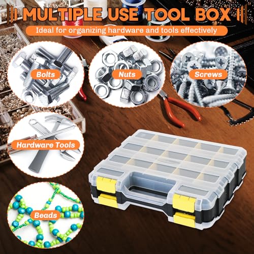 Small Parts Organizer Storage Case Tools Box 34-Compartments - color: Yellow