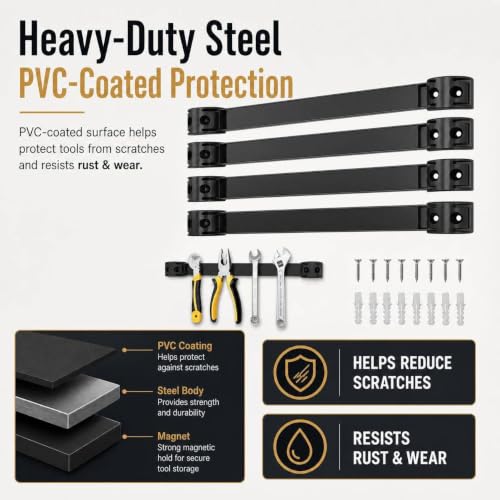 12" Magnetic Tool Holder, 4 Pack PVC-Coated Heavy Duty for Garage - style: 12IN-4 PACK