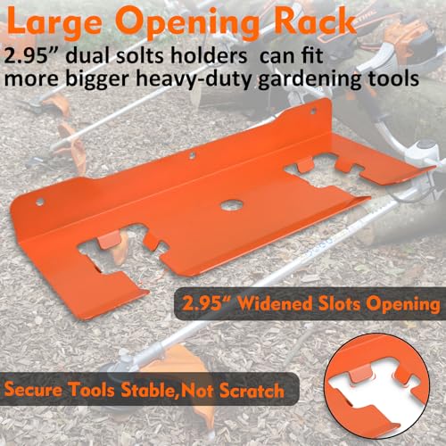 MUTUACTOR Weed Eater Hanger,Large Opening Heavy Duty Weedeater Rack Wall Mount,Weedeater Trimmer Rack 2 Slots for Hanging Yard Tools, Trailer Garage Wall Chainsaw,Lawn Equipment - style: Orange Weed Eater Hanger