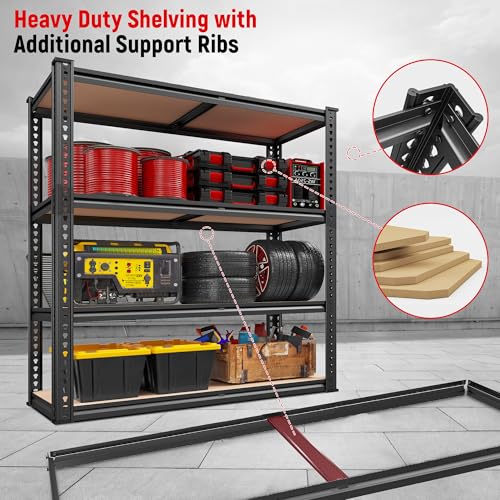 REIBII 40" W Garage Shelving with Rolled-Edge Columns for Basement Pantry - size: 40"W x 19.7''D x 60''H