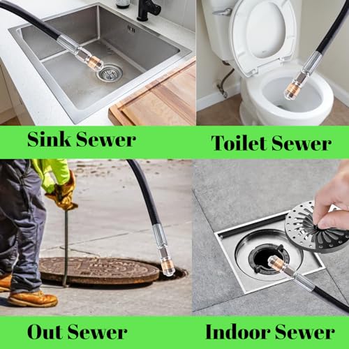 Sewer Jetter Kit for Pressure Washer 4000 PSI Drain Cleaner Hose 1/4 Female NPT,Button Nose,Pressure Washer Adapter,Button Hose Sewer Jetting Nozzle Pearl Corsage Pin Waterproof Tape with 2 Spanner - size: 50FT