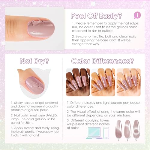 ROSALIND 30pcs CatEye Gel Nail Polish Set with Gel Base Top Coat and magnet | 26 Colors Glitter Cat Eye Gel Nail Polish with Magnet ,Glossy Matte Glitter Top Coat,Base Coat,Soak Off Gel Gift for Women - color: Dream Cateye