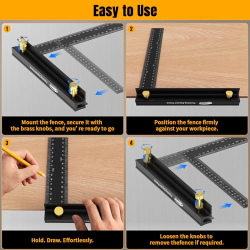 Removable Carpenter Framing Square Fence, 7-7/8 Inch Heavy Duty Aluminum Framing Square Fence for Woodworking, Precision Marking Square for Wood Framing, Lightweight & Easy to Use