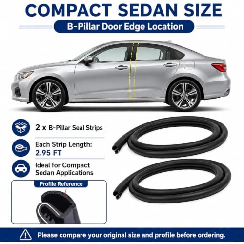 2pcs 2.95ft B-Pillar Car Door Seal Strip Automotive Weather - size: 2.95ft