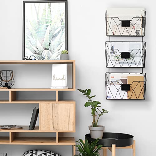 YBING Wall File Organizer, Hanging File Holder & Basket Set of 3, Black