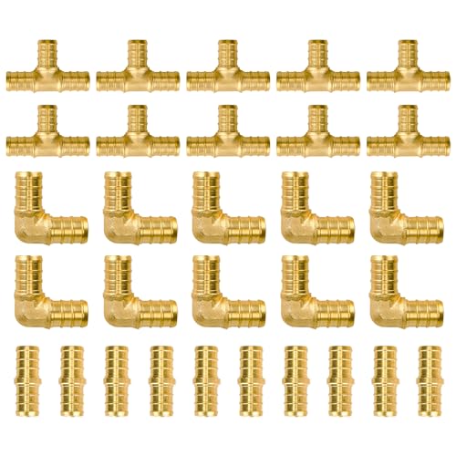 SUNGATOR 30-Pack 1/2 Inch PEX Fittings Kit, 10 Each Elbow Tee Coupling - size: 1/2", 30 Pack