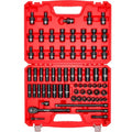 VEVOR Impact Socket Set 3/8" Drive, 67 PCS, CR-MO Swivel Sockets, SAE 5/16"-3/4" & Metric 8-19mm, 6 Point Shallow & Deep, Ratchet Handle, Extension Bars, Adapters, Universal Joint - size: 3/8" 67 PCS CR-MO