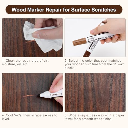 DEWEL Laminate Wood Floor Repair Kit with Heat Pen, 11 Color Hard Wax Sticks & 8 Furniture Touch Up Markers, Wood Scratch Repair Kit for Floor, Table, Cabinet, Door, Vinyl & Hardwood - color: Markers