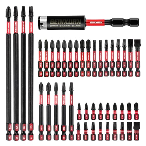 GEINXURN Impact Tough Magnetic Mixed 45Pack Insert Driver Bits, S2 Alloy Steel Screwdriver Power Bits Set with 1Pcs Impact Magnetic Bit Holder - size: MIXED-45PC