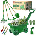 VICHTOP 10Pcs Kids Gardening Tools Set - Wheelbarrow Toys with Shovel, Rake, Hoe and Leaf Rake for Outdoor Backyard Play, STEM Educational Toys, for Toddler Boys & Girls Ages 3 4 5