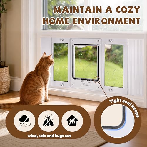 Full-Size Cat Door for Window, H: 15.3", Fit 24"-28" Window - size: Fit 24"-28" Window