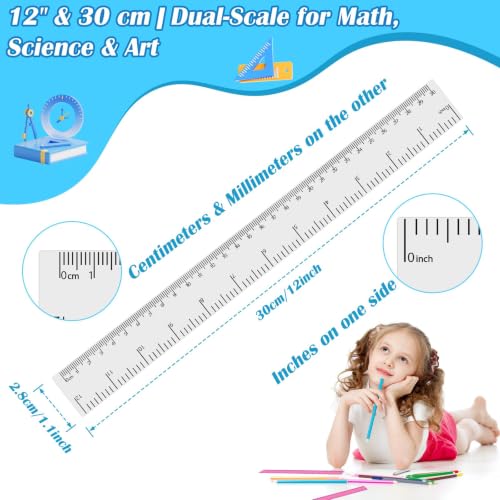 36 Pack 12" Clear White Plastic Rulers, Back to School Measuring Supplies - color: White