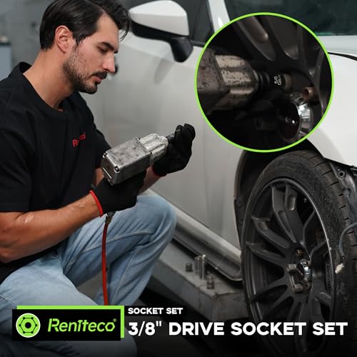 Reniteco 56-Piece 3/8" Drive Socket Set, SAE 5/16"-3/4", Metric 8-22mm, Cr-V - size: 3/8"-56 PCS