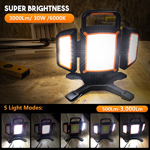 TRESDA 3000LM Rechargeable Work Light, Magnetic LED, Foldable & Portable - style: Magnetic Stand