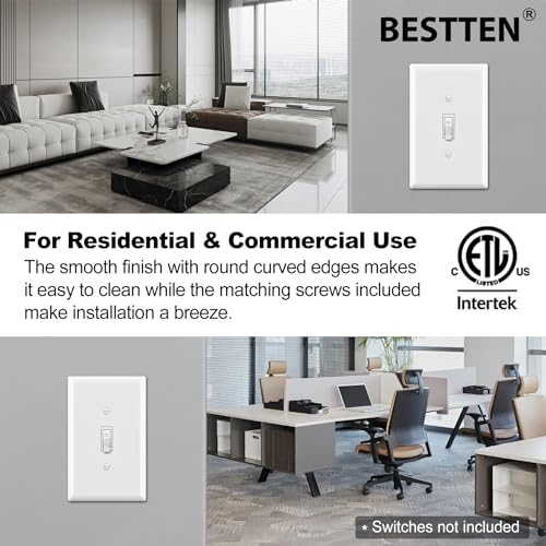 BESTTEN 10 Pack Oversized Toggle Light Switch Wall Plate - size: Toggle Oversize
