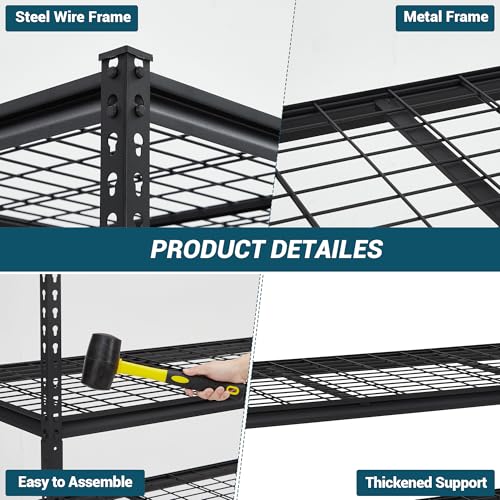 48x24x72 Inch Garage Shelving Heavy Duty, Storage Shelves 2500Lbs Capacity, Adjustable Metal Shelving Unit, 5 Tier Industrial Shelves for Basement Workshop - size: 48 x 24 x 72 inches