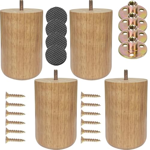 Wood Furniture Legs 4 inch Big Wooden Sofa Cabinet Couch Loveseat Feet Cylinder Style Furniture Legs for Sofa Bed DIY Replacement Feet Set of 4 (4.7 Inch) - size: 4.7 Inch