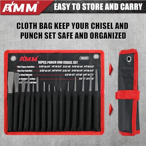 AMM 16PC Heavy Duty Punch Chisel Set, Cr-V for Metal Wood Automotive - size: 16PC