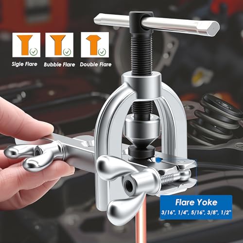 smseace 3/16 Inch+1/4 Inch Brake Line Flaring Tool Kit Include 25 FT Copper-Plated Brake Line Kit with 94pcs Fittings,8pcs Union,Tubing Bender,Double & Single Flare Tool,Cutter - color: Gold-B, size: 3/16inch+1/4inch