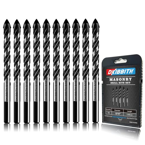 10-Piece 5/16“ Masonry Drill Bits for Tile Glass Ceramic Wall Brick Stone Soft-Metal Wood, 5/16 Inch Concrete Drill Bits Cement Drill Bit Set, 3-Flat Shank, YG8 Carbide Tungsten Steel Alloy Tip 8mm - size: 10 Piece 5/16 Inch Drill Bit Set