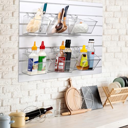 Layhit 6 Set Pegboard Bins with Metal Hooks 5.1" Hanging Organizer | Slatwall Accessories, Workshop Clear Pegboard Baskets, Office Craft Supply Holder, Garage Wall Hanging Storage Containers