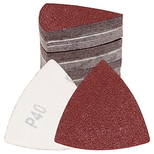 120 Pcs Triangle Sanding Pads, 40 Grits Detail Sander Sandpaper Hook and Loop Sanding Sheet,3-1/8"(80mm) Triangular Sandpaper for 3-1/8" Oscillating Multi Tool, No Holes - size: 40 Grit, style: No Hole