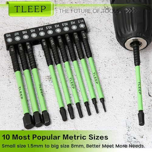 10 x Allen Wrench Drill Bit Set 1/4" Hexagonal Shank 4" Long Impact Wrench Hex Key, Metric Magnetic Tips S2 Steel Hex Bit, Latest Version Black Allen Key with Storage Box - size: B.1.5mm to 8mm