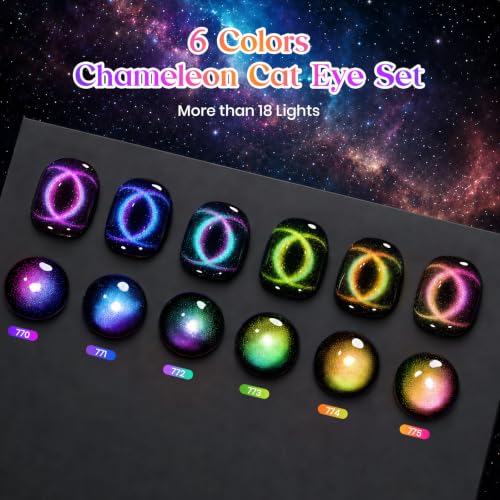 Beetles Halloween Cat Eye Gel Nail Polish Set, Rainbow Cosmos 6 Colors - color: A - Chameleon Cat Eye | Rainbow Cosmos