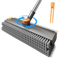 3-in-1 Floor Scrub Brush with Long Handle, Scrape and Heavy-Duty Stiff Bristle Floor Scrubber Brush with Squeegee and Tweezer for Cleaning Tile Kitchen Wall Deck Bathroom Patio Garage