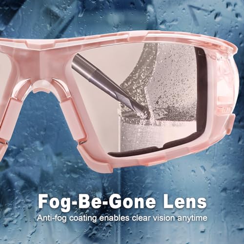 UKNOW Safety Glasses - Anti Fog Wraparound Lenses - Removable Foam Gasket - ANSI Z87.1 Protective Eyewear - Impact Resistant - color: Melon Pink With Light Tint