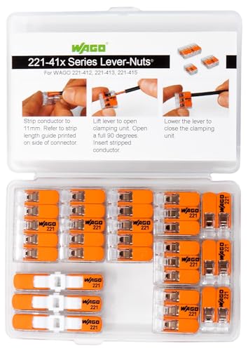 WAGO 221 Lever Nuts 12pc Compact Splicing Wire Connector Assortment with Case | Includes 221-2401, 221-412, 221-413, 221-415 - size: 12pc Kit