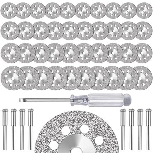 FOTYBEI 40pcs 545 Diamond Coated Cutting Wheel (20/22/25/30mm) for Dremel Rotary Tool with 402 Mandrel (3mm) 8pcs and Screwdriver for Rotary Tool Accessories Stone Glass Cutting (40pcs-20/22/25/30mm) - style: 40pcs-20/22/25/30mm